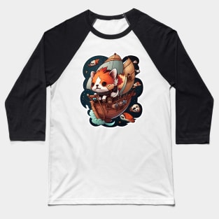 Red Panda on a Pirate Ship in Space Sticker Baseball T-Shirt